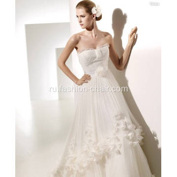 A-Line Dheatheart Champel Flowers Ruffled Wedding Dresshah